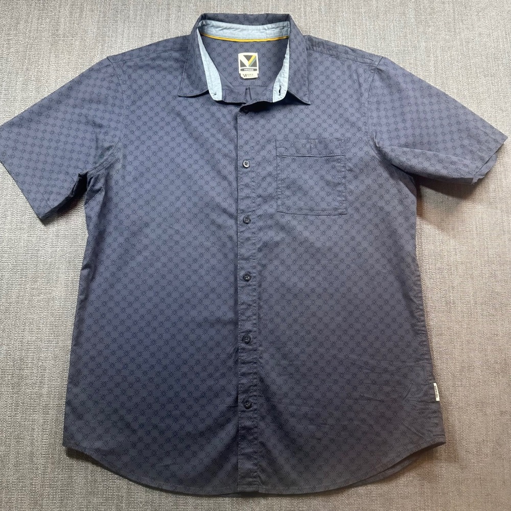 Voyager Button Down Shirt Mens Medium Gray Geometric Short Sleeve Pocket